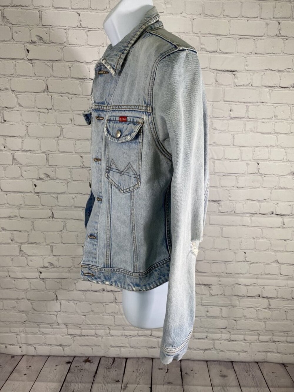 VTG Big Star Light Wash Blue Jean Button Distressed Retro Grunge Denim Jacket L - Picture 3 of 10